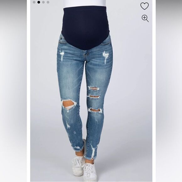 EXCELLENT DISTRESSED CONDITION SIZE 29 PINK BLUSH MATERNITY JEANS - Picture 2 of 9